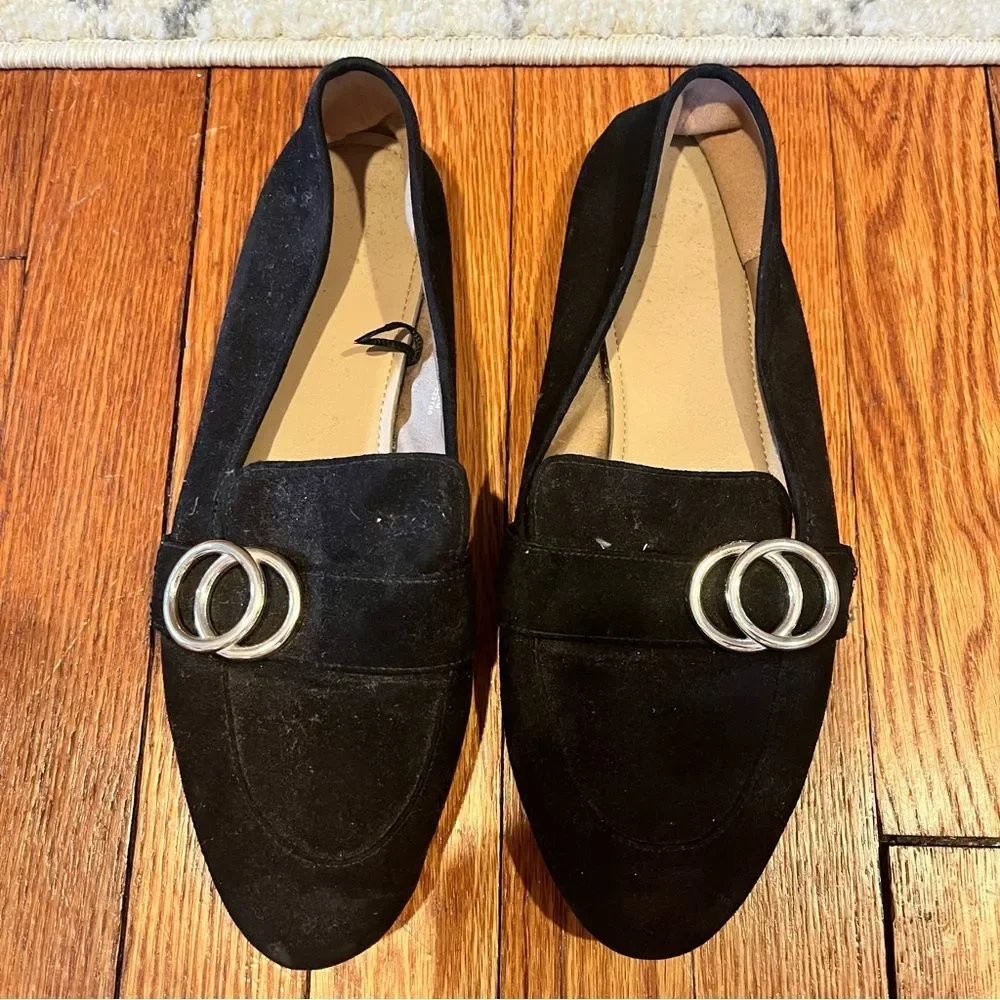 H&M Black Vegan Suede Loafer Flats Size 8.5